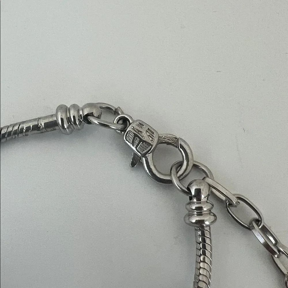 Silver Tone Pink Chunky Charm Bracelet Extender